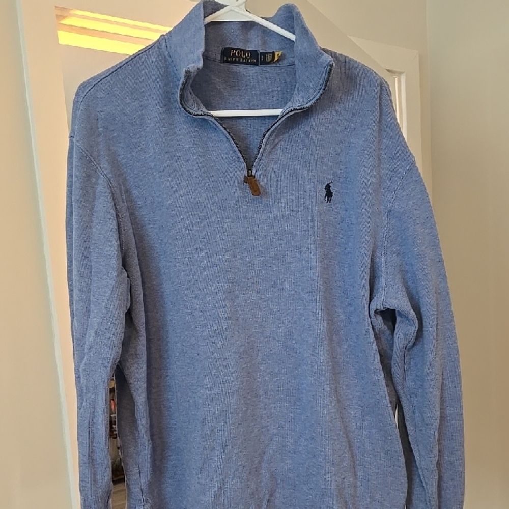 Polo by Ralph Lauren Men's Light Blue Zip-Up Sweater